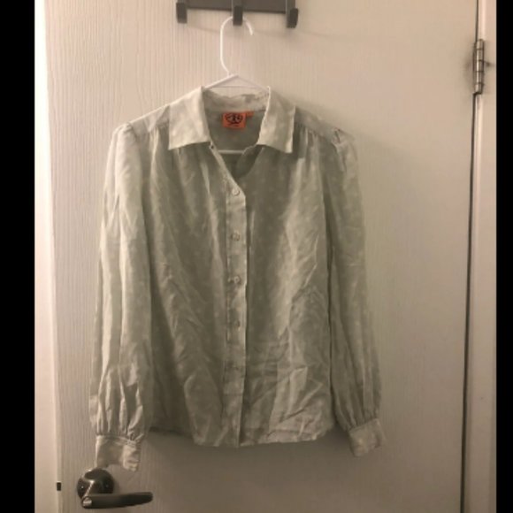 Tory Burch Button Down Pola Dot Silk Shirt Sz 0 - Picture 1 of 9
